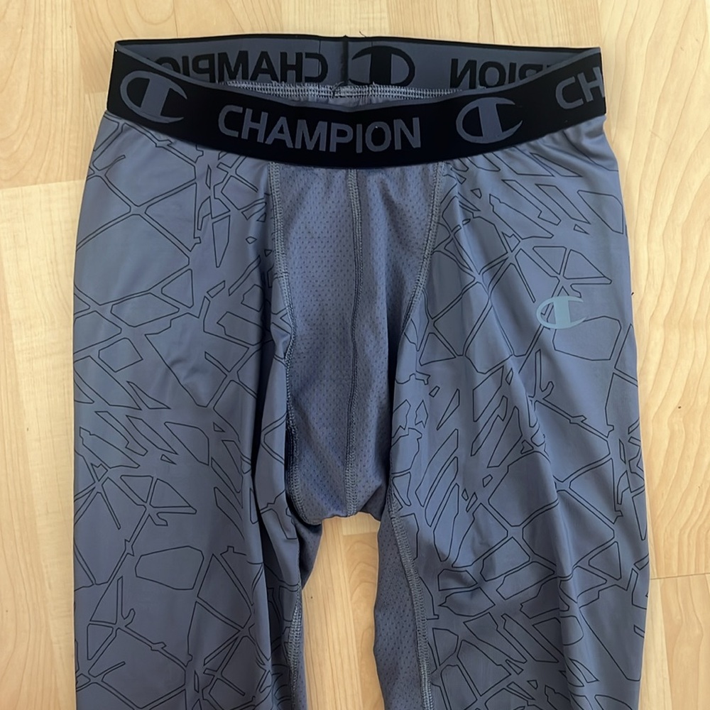 Champion Men's Medium Gray and Black Athletic Workout Leggings Tights